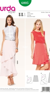Burda Style - 6805 - Skirt - Sizes 36-46 - German English French Dutch Italian Spanish Swedish Danish Russian