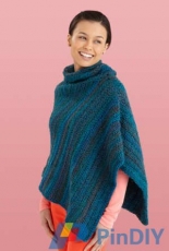Lion Brand Yarn - L10742  Cozy Cowl Neck Poncho
