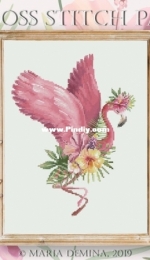 Little Room in the Attic - Flying Flamingo and Tropical Flowers by Maria Demina