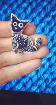 Полимерная глина. Кот-брошь  /  Polymer clay cat brooch.
