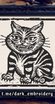 Dark Embroidery - Woodcut Cheshire Cat. BlackAida