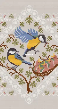 OwlForest Embroidery - 0275 Laced Framed Birds. Titmice SAGA