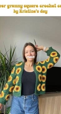 Kristines Day Crafts - Kristine - Sunflower granny square Crochet cardigan - Video Transcrition