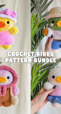 Crochetcalls crochet birds bundle duck, Mallard & penguin /w clothes