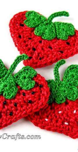 Golden Lucy Crafts - Olena J - Crochet Heart Strawberry Appliqué - Free