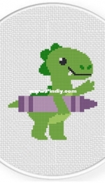 Daily Cross Stitch - Cute Dino With Crayon