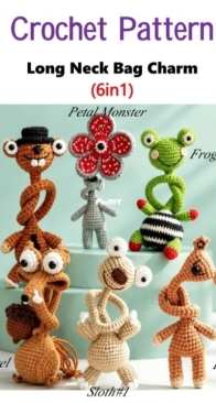 Reach Your Heart Gifts - Cherie – Long Neck Bag Charm (6 in 1) Sloth #2, Petal Monster, Frog, Squirrel,  Sloth #1, Bear