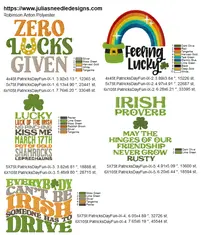 Julia 's Needles Designs - St Patricks Day Fun - XXX, VP3 , VIP , SHV , PES , JEF , INF ,HUS , EXP and DST   Format - Machine Embroidery Files