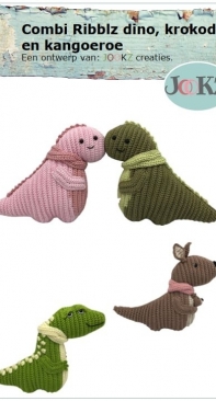 Jookz creaties - Joke Postma - Combi Ribblz Dino, Cocodile, Kangaroo - Dino, Krokodil, Kangoeroe - Dutch