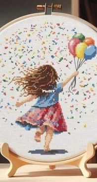 My Brave Stitch - Girl With Balloons by Hanna Levchuk
