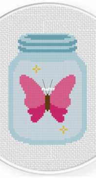 Daily Cross Stitch - Pink Butterfly in a Jar
