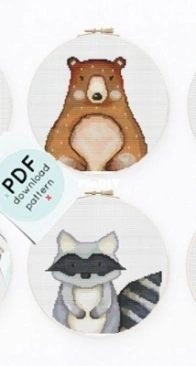 The Stitch Patterns - Watercolor Animals - Bear, Raccoon, Skunk, Owl, Bunny and Deer