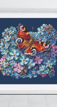XFree Stitch - Peacock Butterfly and Forget-Me-Not by Svitlana Hrybach