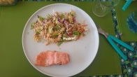 Trout with noodles