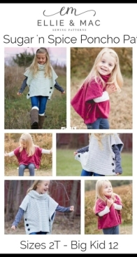 Ellie and Mac - Kids Sugar 'n Spice Poncho - Sizes 2T-12 Years - English + French