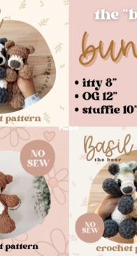 Bkay Crochet — BUNDLE - Stuffie, OG, & Itty Basil the Bear Crochet Patterns | No Sew Crochet Amigurumi Pattern | Baby Bear Crochet Pattern