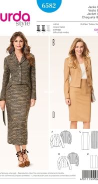 Burda Style - 6582 - Jacket and Skirt - Sizes 34-46 - German English French Dutch Italian Spanish Swedish Russian