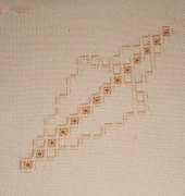 Stages in Hardanger embroidery with a pouch for scissors