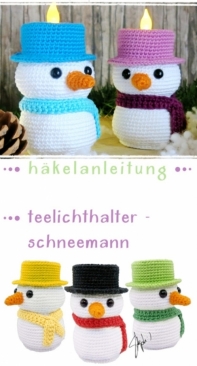 Patterns by Steph - Stephanie Risthaus - Tealight Holder Snowman - Teelichthalter Schneemann - German