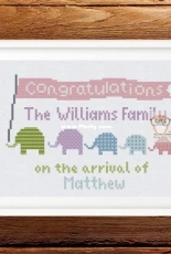 Smart Cross Stitch - Elephants Baby Birth Announcement - Free