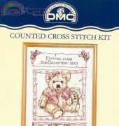 DMC K4111 Loveable Bears - Bear Birth Sampler (Pink) by Sarah Bengry