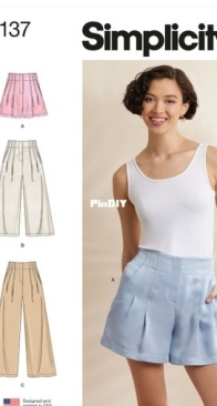 Simplicity Misses' Pleated Shorts and Pants in Two Lengths  -  S3137 -  Sizes 14-22