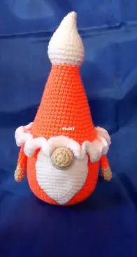 A gnome, crocheted.