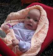 My  knitted baby pink blanket - Bernat Satin Blanket Pink