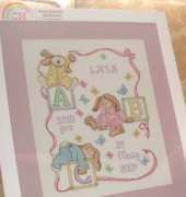 SLEEPY BUNNIES BIRTH SAMPLER from Janlynn