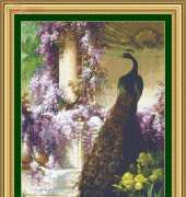 Classic Cross Stitch A Peacock and Doves in a Garden