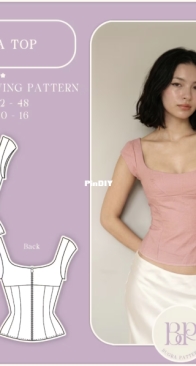 Lana Top - Square Neck and Cap Sleeve Cute Blouse - BugraPatterns - English