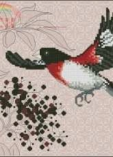 Ajisai Designs  Rosk-breasted Grosbeak and Elderberry , Blackwork - pcs