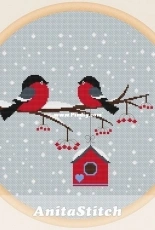 AnitaStitch - Bullfinches on Branch