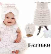 IRA ROTT- Christening Gown Baby Dress, Booties, Beret and Bonnet Crochet Pattern