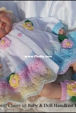 Claires Baby & Doll Handknit Designs - F116 Floral Coat, Hat & Boots Set