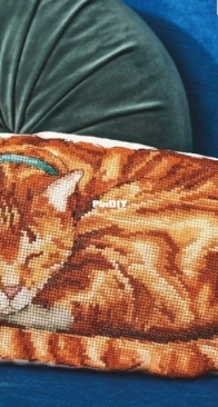 Sleeping Cat Cushion by Heather Nugent from The World of Cross Stitching 356 PCS + XSD