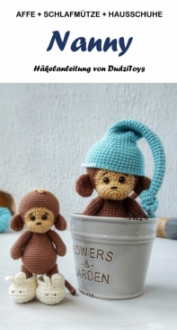 Dudzi - Inna Devyaten - Monkey Nanny sleeping cap and slippers - Affe Nanny Schlafmütze und Hausschuhe - German