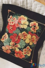 A Cascade of Color Nasturtiums Cushion by Lesley Teare from Cross Stitch Gold 81 XSD