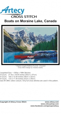 Artecy Cross Stitch - Boats on Moraine Lake, Canada - Free