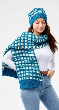 Premier Yarns - Slip Stitch Boxes Hat and Scarf by Tori Gurbisz - Free