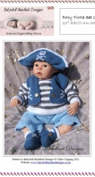 Claires Baby & Doll Handknit Designs - E12 Baby Pirate Outfit 16-22 inch doll / 0-3m baby by Claire Topping