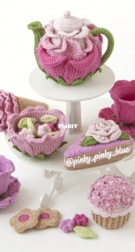 Pinky Pinky Blue - Nadejda Khegay - Floral Tea Set - Надежда Хегай - Цветочный чайный набор- Russian