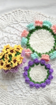 Crochet Flower Bouquet Coaster