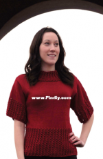 Cascade Yarns-DK139-by Lily Chin-Ribbed Lace Trimmed Short-Sleeved Top-Free.