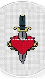 Daily Cross Stitch - Heart Dagger Tattoo