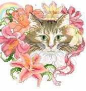 The Vermillion Stitchery 240 - Floral Feline I Top Cat XSD