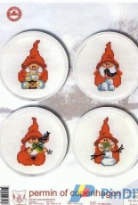 Permin 57-8533 4 Christmas gnomes (pixies) coasters
