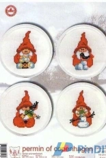 Permin 57-8533 4 Christmas gnomes (pixies) coasters