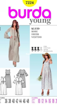 Burda Style - 7224 - Dress - Sizes 36-48 - English, German, French, Dutch, Italian, Spanish, Swedish, Danish, Russian