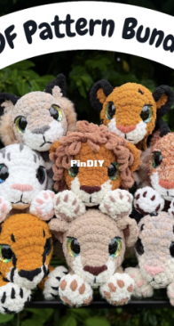 Momsstitchetti - Big Cats Crochet Pattern Bundle, Amigurumi Instructions, Crochet Lion Tiger Leopard Cheetah Panther Lynx Bobcat